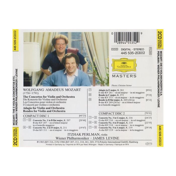 Wolfgang Amadeus Mozart , Itzhak Perlman , James Levine  , Wiener Philharmoniker - The 5 Violin Concertos