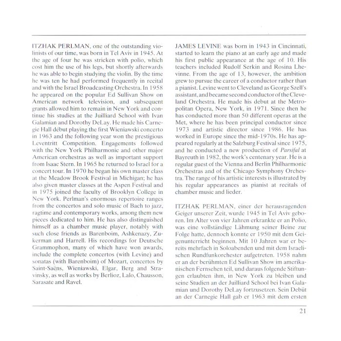 Wolfgang Amadeus Mozart , Itzhak Perlman , James Levine  , Wiener Philharmoniker - The 5 Violin Concertos