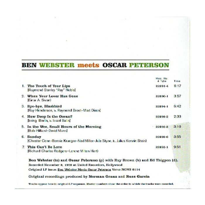 Ben Webster , Oscar Peterson - Ben Webster Meets Oscar Peterson