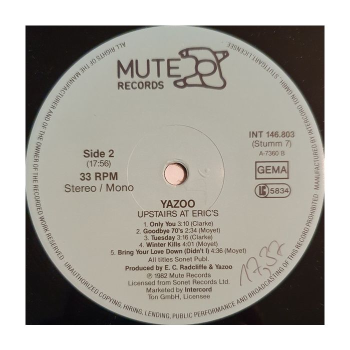 Yazoo - Upstairs At Eric's