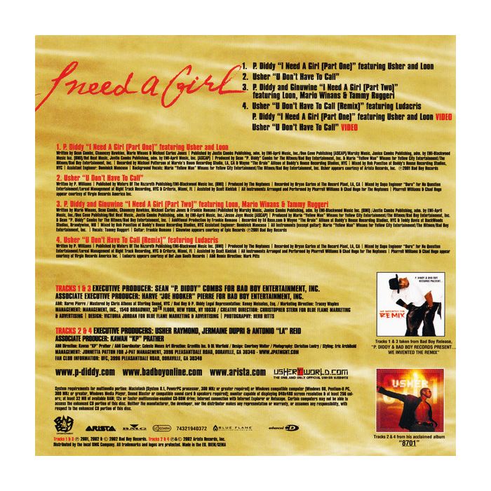 P. Diddy Featuring Usher & Loon / Usher - I Need A Girl (Part One) / U Don't Have To Call