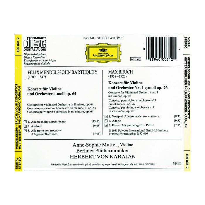 Felix Mendelssohn-Bartholdy • Max Bruch - Anne-Sophie Mutter · Berliner Philharmoniker · Herbert von Karajan - Violinkonzerte