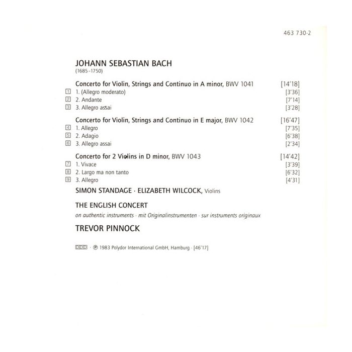 Johann Sebastian Bach : The English Concert · Trevor Pinnock - Concertos: Harpsichord · Violin · Flute · Oboe D'amore