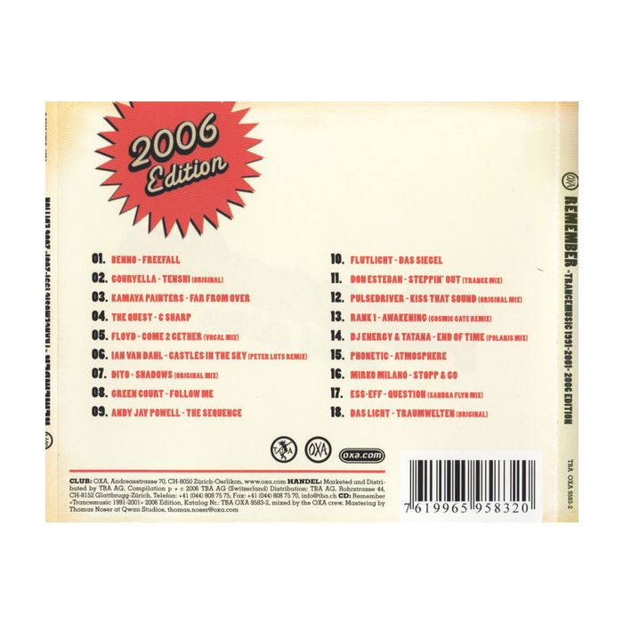 The Oxa Crew - OXA Remember Trancemusic 1991 - 2001 (2006 Edition)