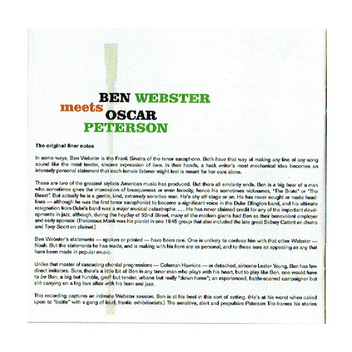 Ben Webster , Oscar Peterson - Ben Webster Meets Oscar Peterson