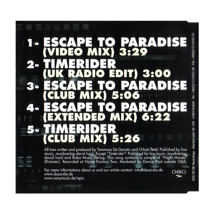 DJ Quicksilver - Escape To Paradise / Timerider
