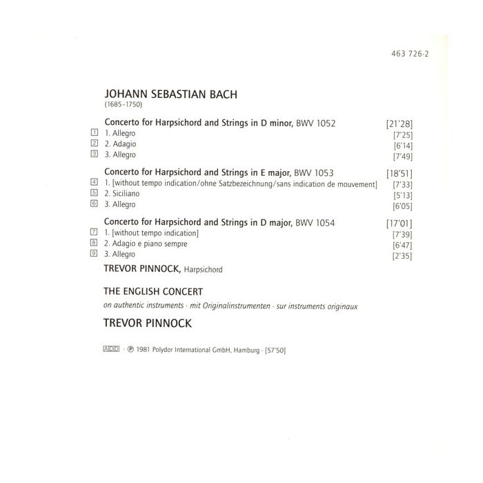 Johann Sebastian Bach : The English Concert · Trevor Pinnock - Concertos: Harpsichord · Violin · Flute · Oboe D'amore