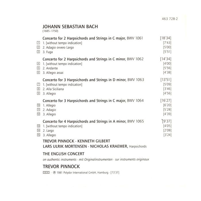 Johann Sebastian Bach : The English Concert · Trevor Pinnock - Concertos: Harpsichord · Violin · Flute · Oboe D'amore