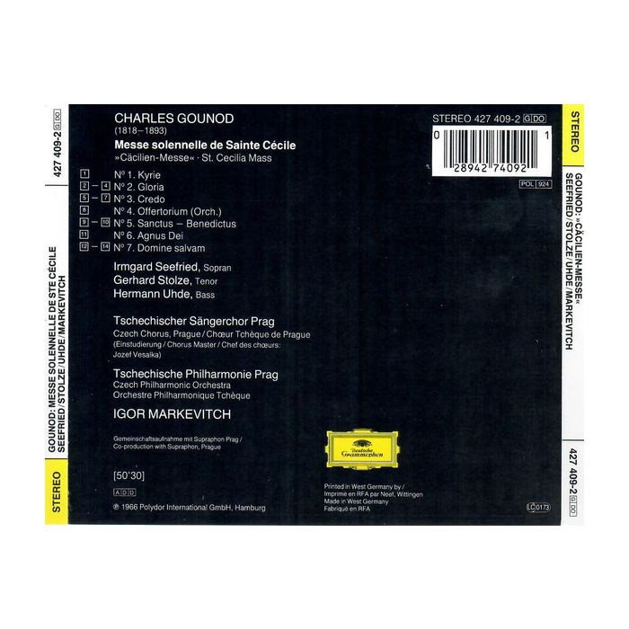 Charles Gounod - Irmgard Seefried - Gerhard Stolze - Hermann Uhde - Igor Markevitch - Messe Solennelle De Ste Cécile