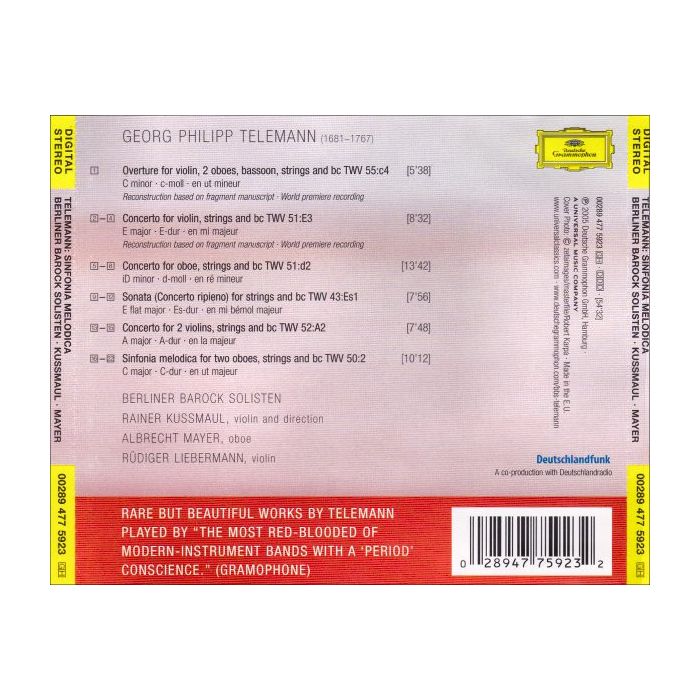 Georg Philipp Telemann - Berliner Barock Solisten • Rainer Kussmaul • Albrecht Mayer - Sinfonia Melodica