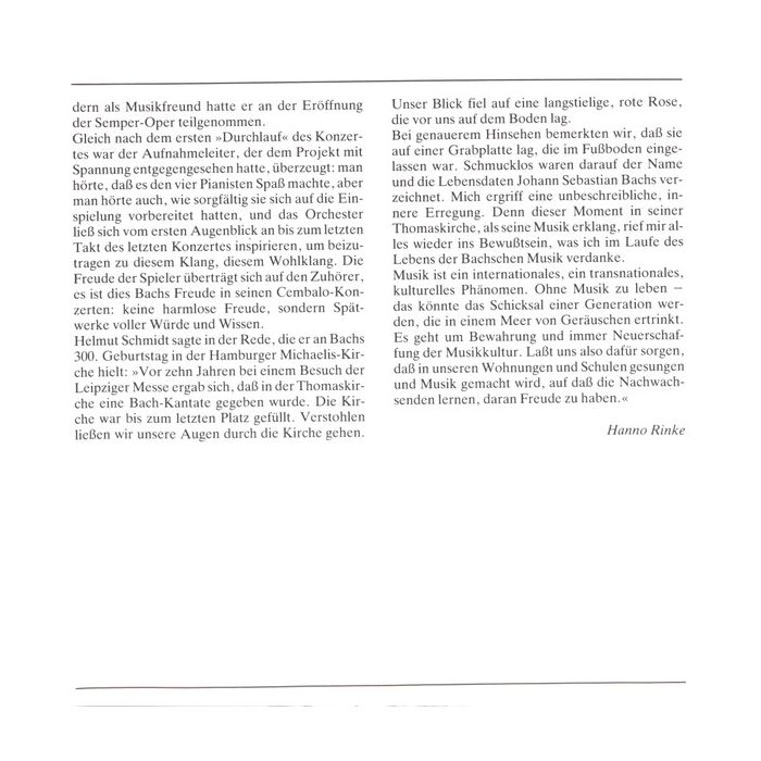 Johann Sebastian Bach - Christoph Eschenbach ???? Justus Frantz ???? Gerhard Oppitz ???? Helmut Schmidt ???? Philharmonisches Staatsorchester Hamburg - Klavierkonzerte BWV 1060 ???? 1061 ???? 1063 ???? 1065